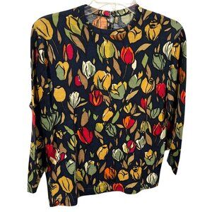 Floral Long Sleeve Knit Top With Button Back Closure Multicolor Size 10 36j